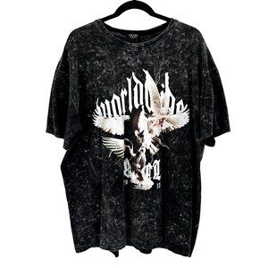 BoohooMAN Mens Worldwide Graphic Short Sleeve Tee Acid Wash Size L